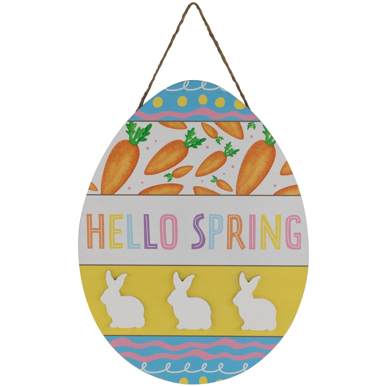 Hello Spring Colorful Easter Egg Wooden Wall Sign